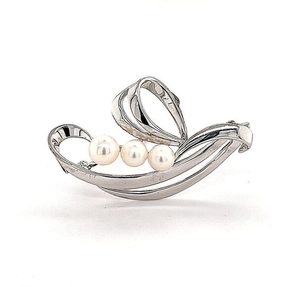 Mikimoto Estate Akoya Pearl Brooch Sterling Silver 6.5 mm 5 Grams M240 - Picture 1 of 10